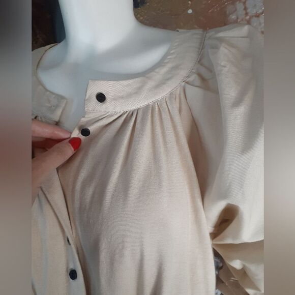 Zara Beige 100% Cotton Puff Sleeve Button-Down Mini Dress - Picture 6 of 13